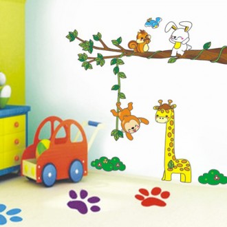 Jungle Animals -  Elephant Giraffe Wall Decals 